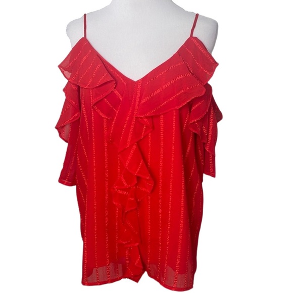 entro Tops - Entro Red Cold Shoulder Ruffle Top